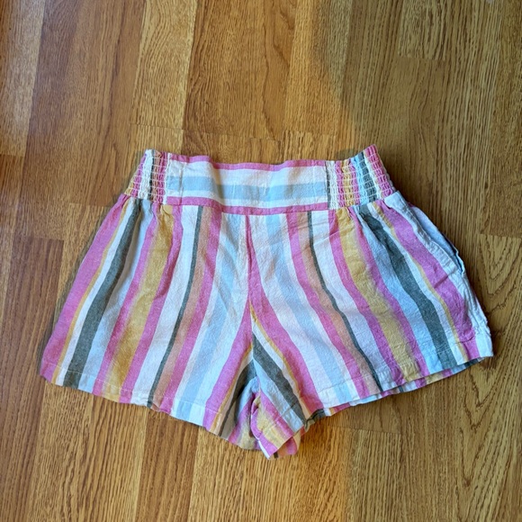 Roxy womens colorful striped shorts pockets pink green beachy linen cotton S - Picture 8 of 11